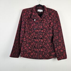 Vintage Emil Rutenberg Red Black Linen Blend Blazer USA Made, M Double Breasted